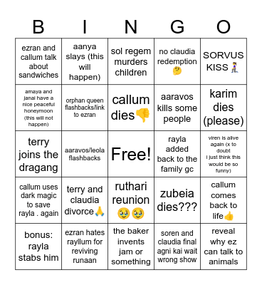 the dragon prince season 7 Bingo Card