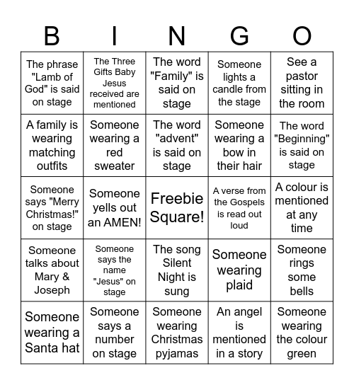 Christmas Eve Bingo! Bingo Card