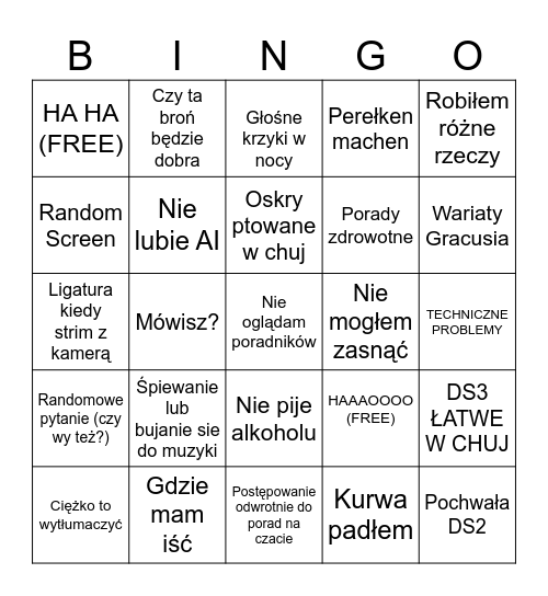 Gracuś Bingo Card