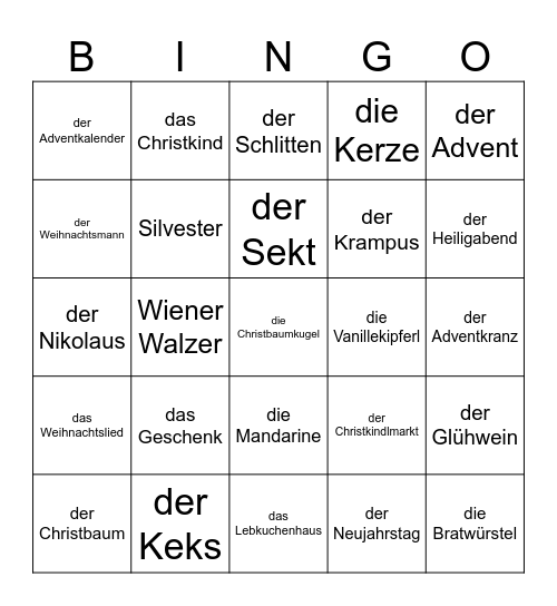 Weihnachten Bingo Card