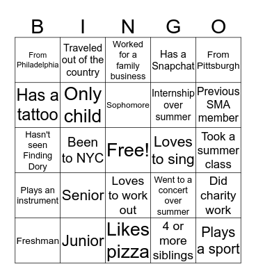 SMA Bingo Card