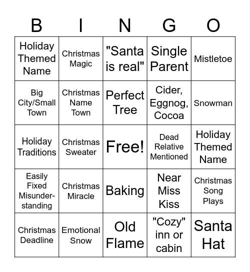 Christmas Movie Bingo Card