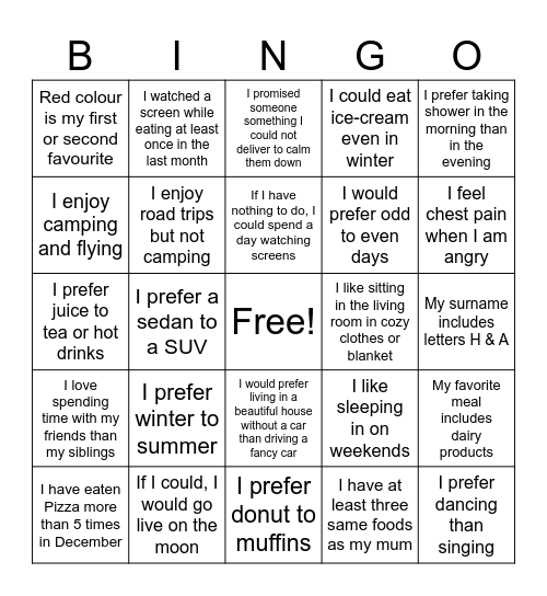 My chrismas Game Bingo Card