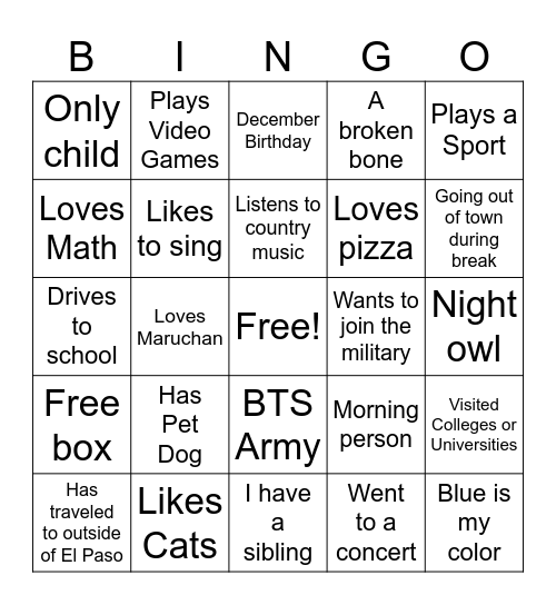 Untitled Bingo Card