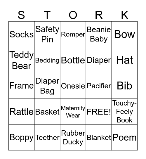 Sarah's Shower Bingo! Bingo Card