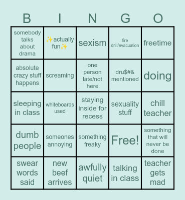 School bingo Card