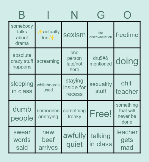 School bingo Card