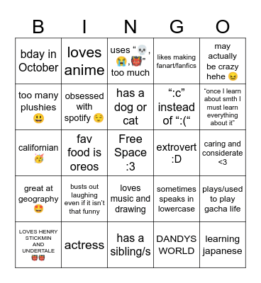 BELLA’S BINGO :D Bingo Card