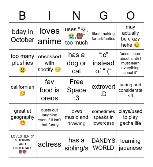 BELLA’S BINGO :D Bingo Card