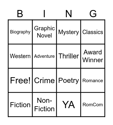 Book Genre Bingo Card