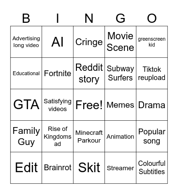 Youtube shorts bingo Card