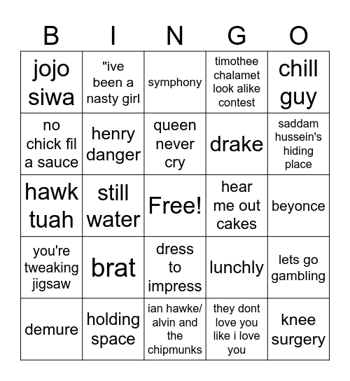 2024 memes Bingo Card