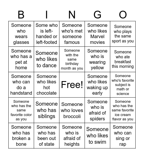 Human Bingo Card