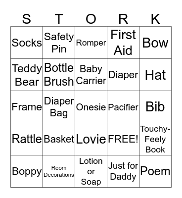 Sarah's Shower Bingo! Bingo Card