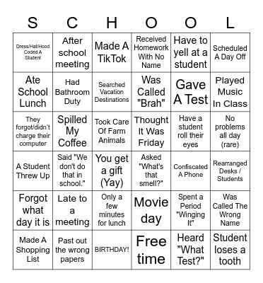 TEACHER Bingo Card