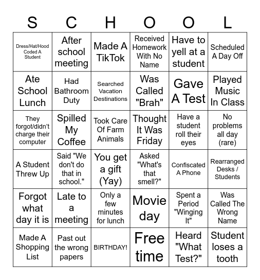 TEACHER Bingo Card