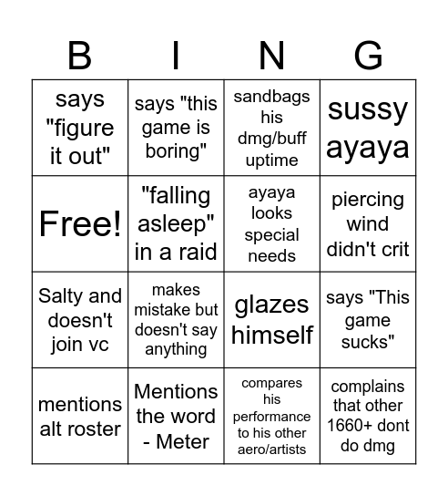 Rook Bingo Card