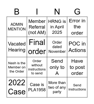 Order Bingo Card