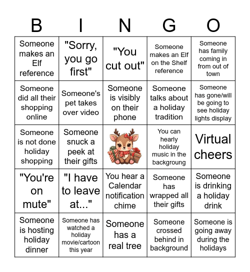 Virtual Holiday Party Bingo Card