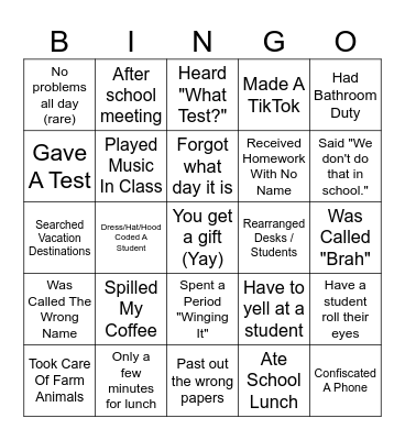 TEACHER Bingo Card