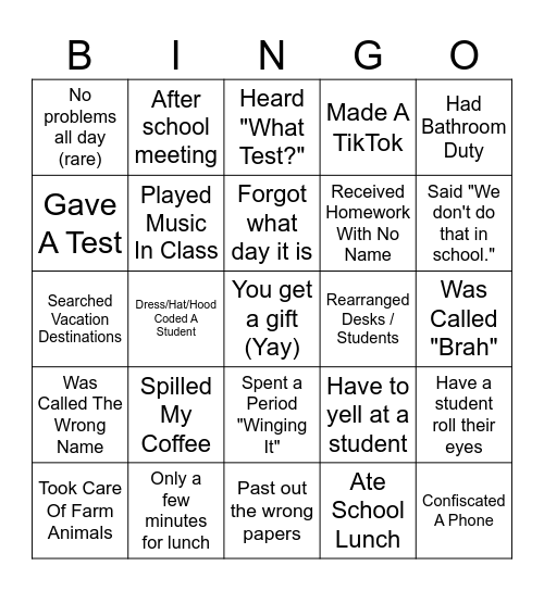 TEACHER Bingo Card