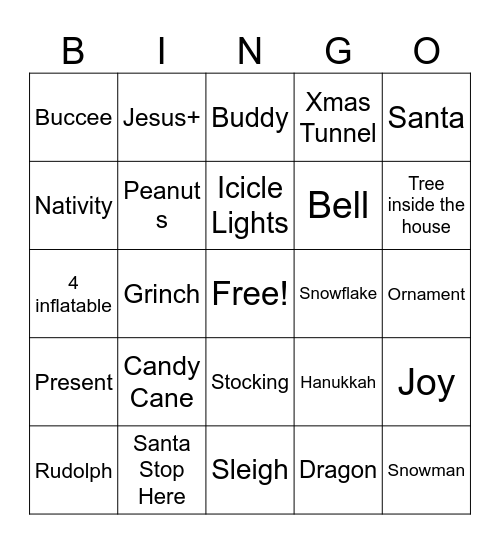 Neighborhood Xmas Bingo Card