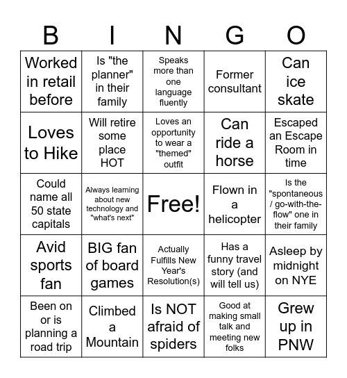 TCT Team Bingo Card