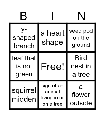 Nature Bingo Card