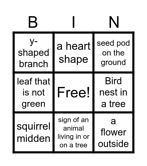 Nature Bingo Card