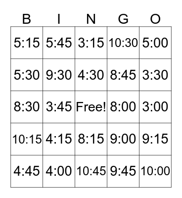 What time is it? Bingo Card