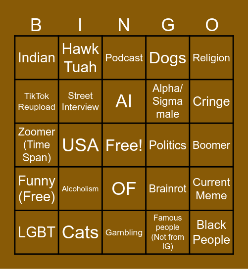 Instagram Reels 101 Bingo Card