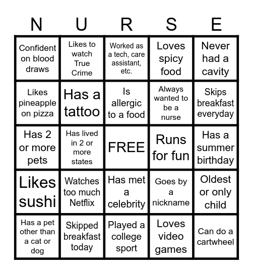 Nurse Residency Program Bingo Card