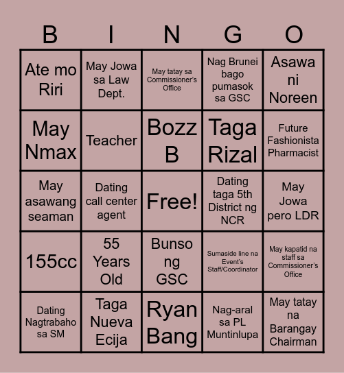 GSC Bingo Card