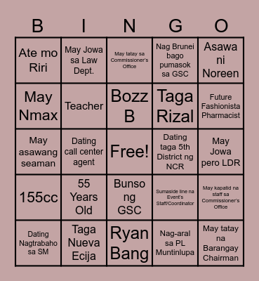 GSC Bingo Card