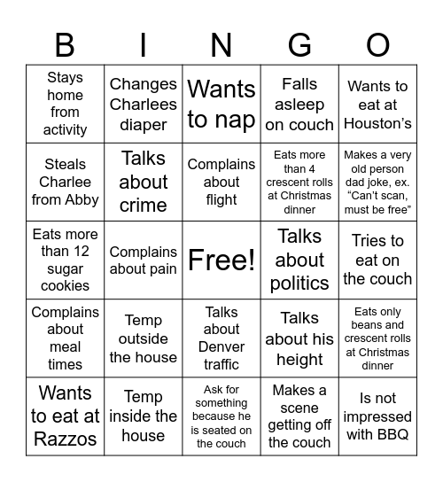 Dad Bingo Card