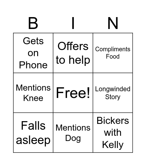 Nanny Bingo Card