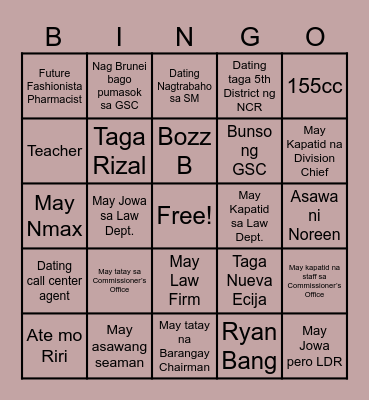 GSC Bingo Card