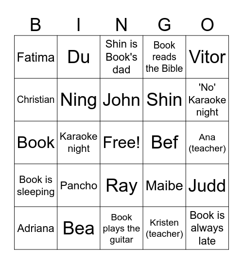PRE-INTERMEDIATE EVENING CLASS Bingo Card