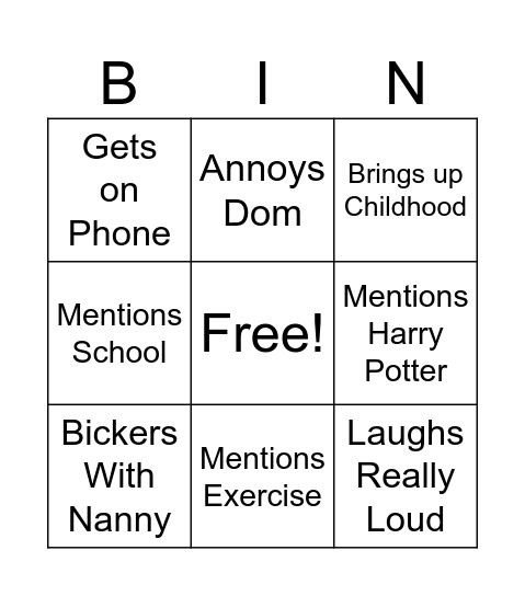 Kelly Bingo Card