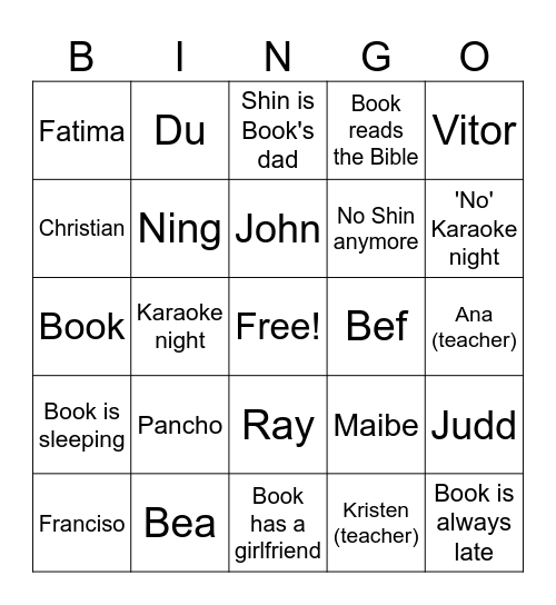 PRE-INTERMEDIATE EVENING CLASS Bingo Card