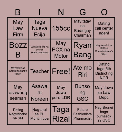 GSC Bingo Card