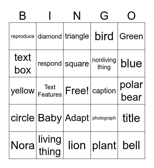 Living Things Bingo Card