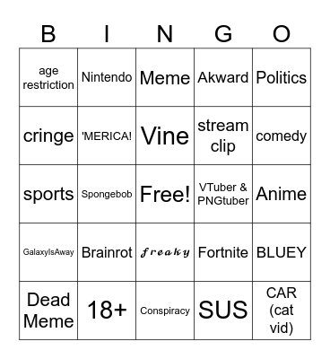 Instagram Bingo Card