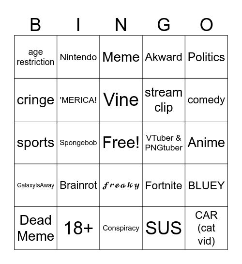 Instagram Bingo Card