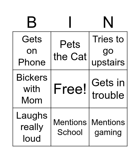 Dom Bingo Card