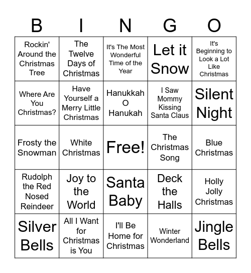 Winter Holiday Song Bingo! Bingo Card