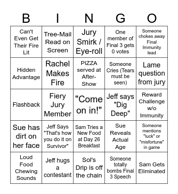 Survivor 47 Finale Bingo Card
