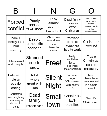 Hallmark Christmas Movie Bingo Card