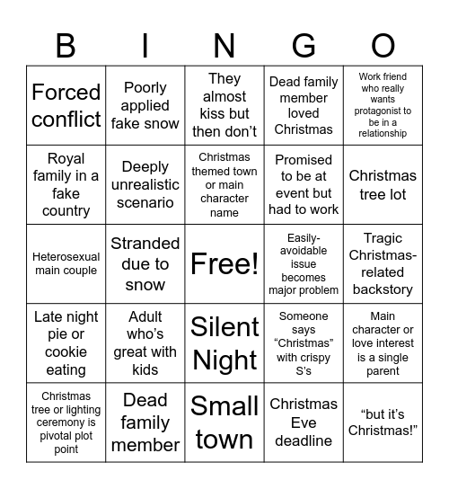 Hallmark Christmas Movie Bingo Card