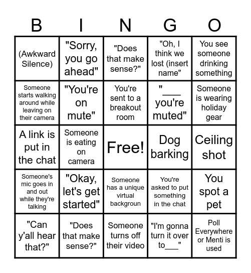 Zoom Meeting BINGO Card